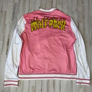 SSSniperWolf Wolfpack Jacket Pink & White Bomber Style Full Snap Women's Large L